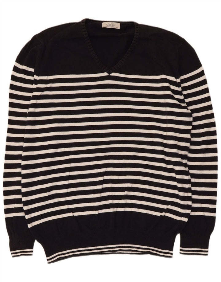 Pulover pentru bărbați Zara, cu decolteu în V, XL, cu dungi negre