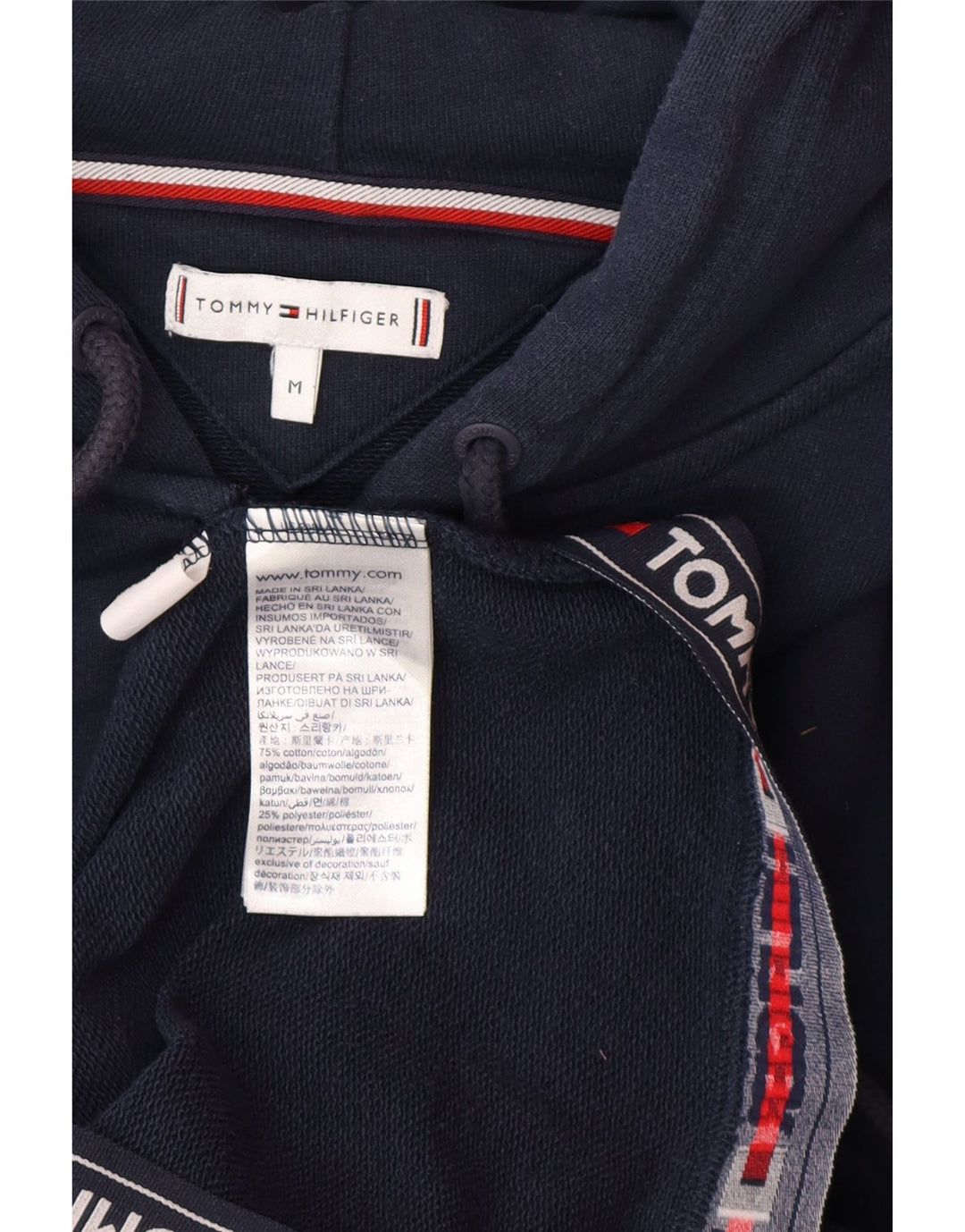 TOMMY HILFIGER Pulover cu capota cu fermoar grafic pentru femei UK 12 Medium Bleumarin