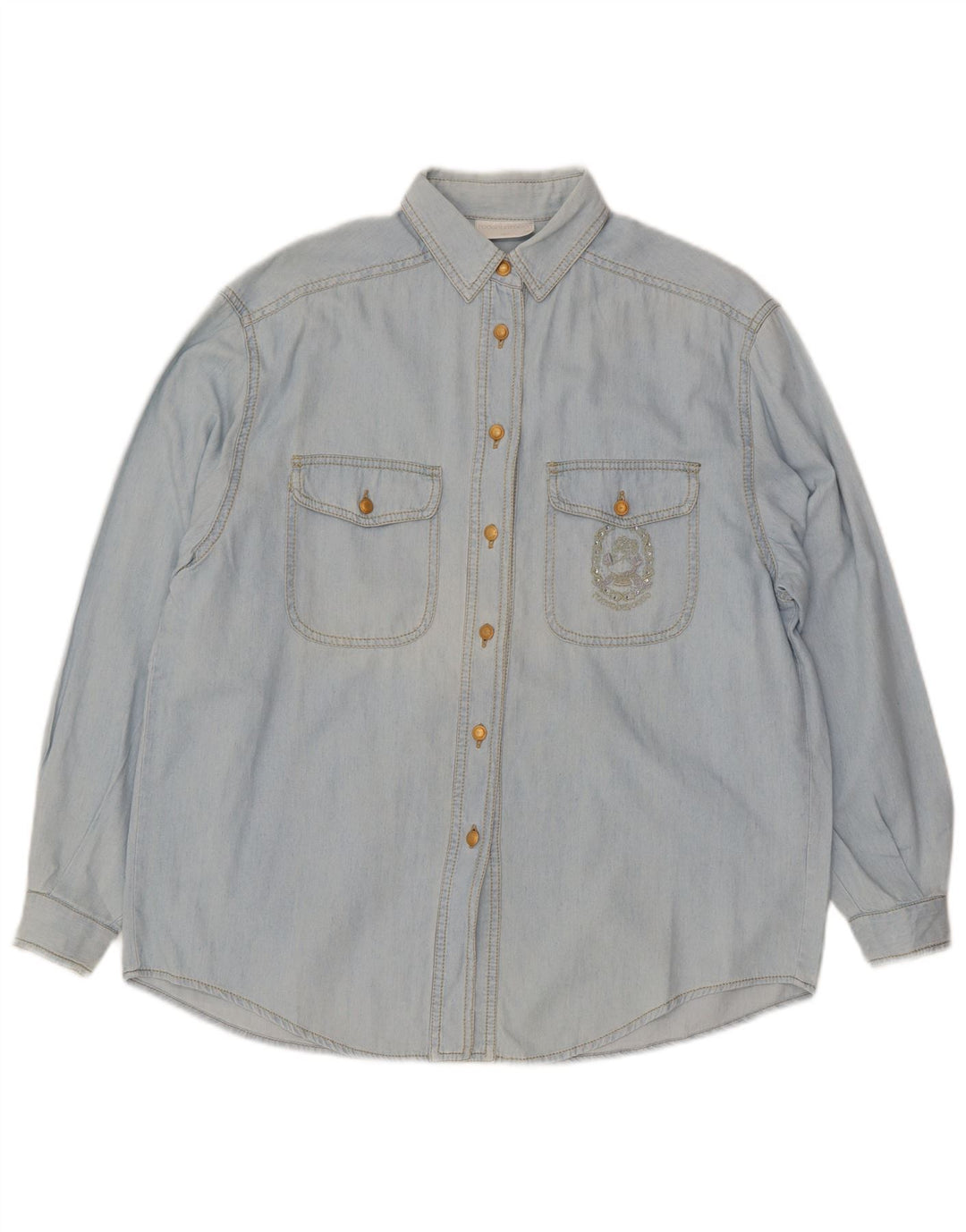 Cămașă de blugi supradimensionată pentru femei Roccobarocco IT 42 Bumbac albastru mediu