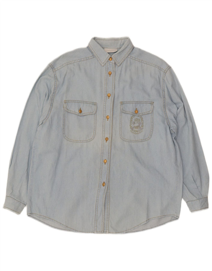 Cămașă de blugi supradimensionată pentru femei Roccobarocco IT 42 Bumbac albastru mediu