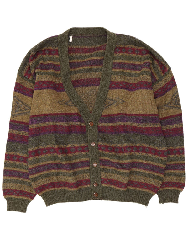 Pulover cardigan Vintage pentru bărbați, cu tăiere obișnuită, 2XL, poliamidă cu dungi verzi, retro