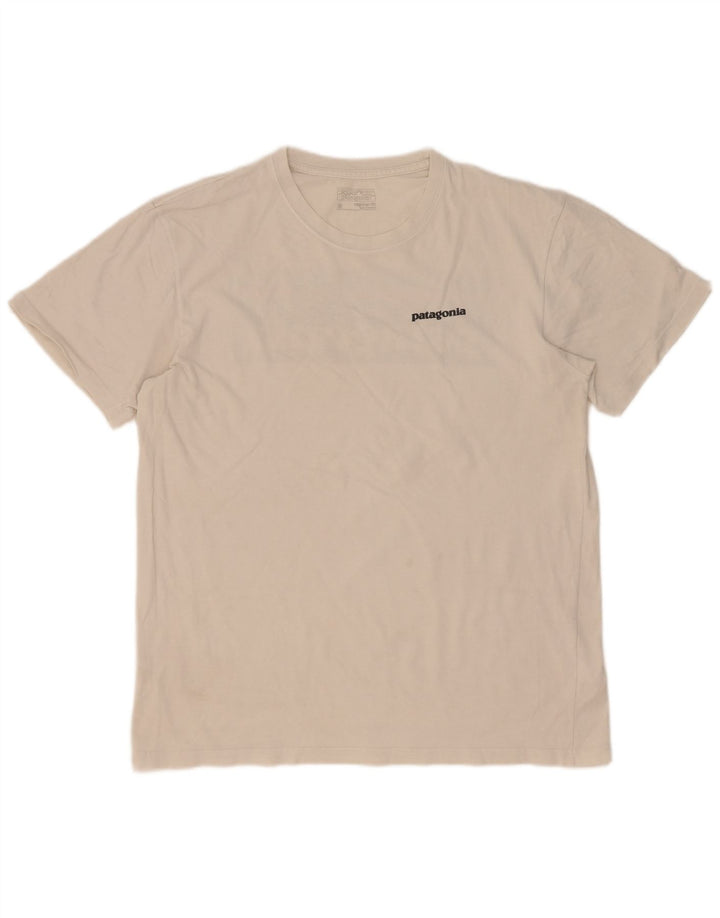 Tricou grafic Patagonia pentru bărbați, cu croială obișnuită, top mediu din bumbac alb