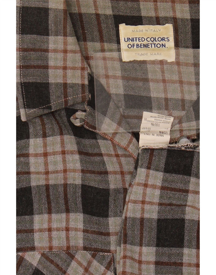Cămașă de flanel pentru femei Benetton UK 12, viscoză cu carouri, gri mediu