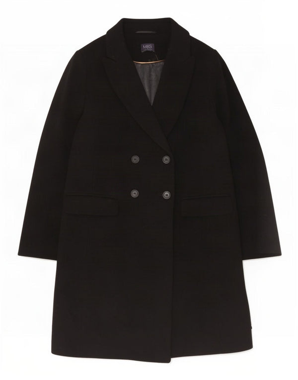 Marks & Spencer Womens Double Breasted Coat UK 14 Large Black Wool