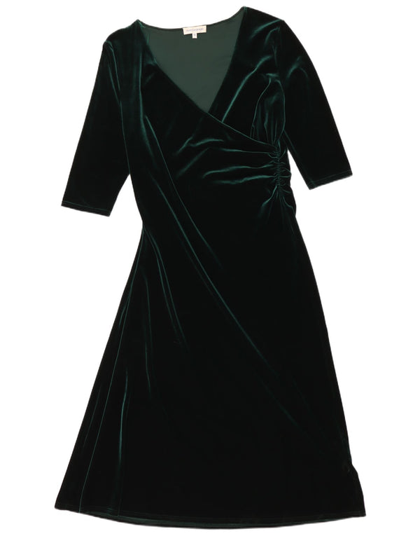 Rochie maxi vintage pentru femei din velur cu mâneci 3/4 UK 18 XL Poliester verde