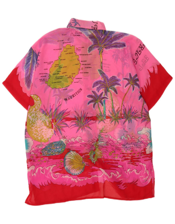 Bluză Vintage pentru femei Mauritius cămașă UK 22 3XL Roz Floral Tropical
