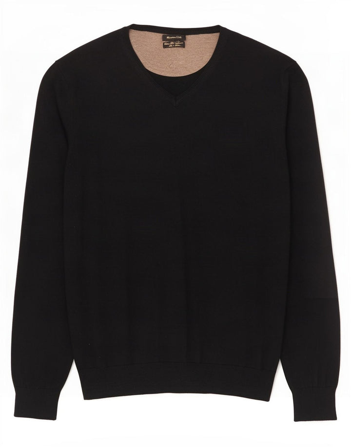 Massimo Dutti Pulover cu decolteu în V pentru bărbați, bumbac mare, negru