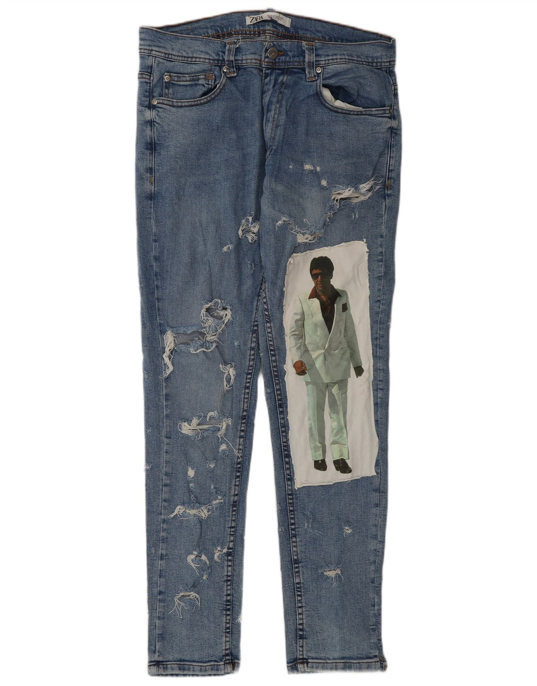 Blugi slim cu grafică ZARA pentru bărbați EU 42 Large W32 L32 Albastru