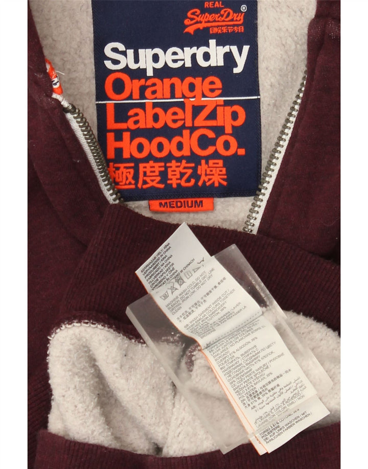 Pulover Superdry pentru bărbați, cu fermoar, bumbac burgundy mediu