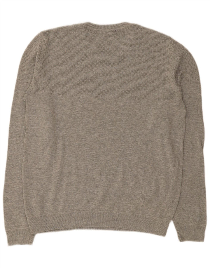 Pulover Jack & Jones pentru bărbați cu gât roșu, bumbac mare, gri