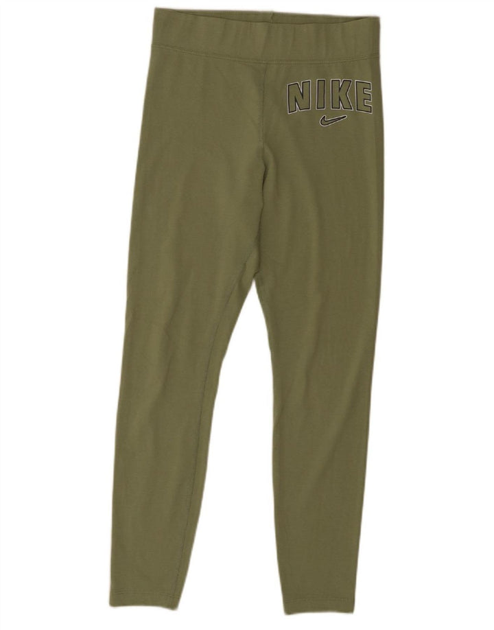 NIKE Womens Graphic Leggings UK 12 Medium  Green Cotton