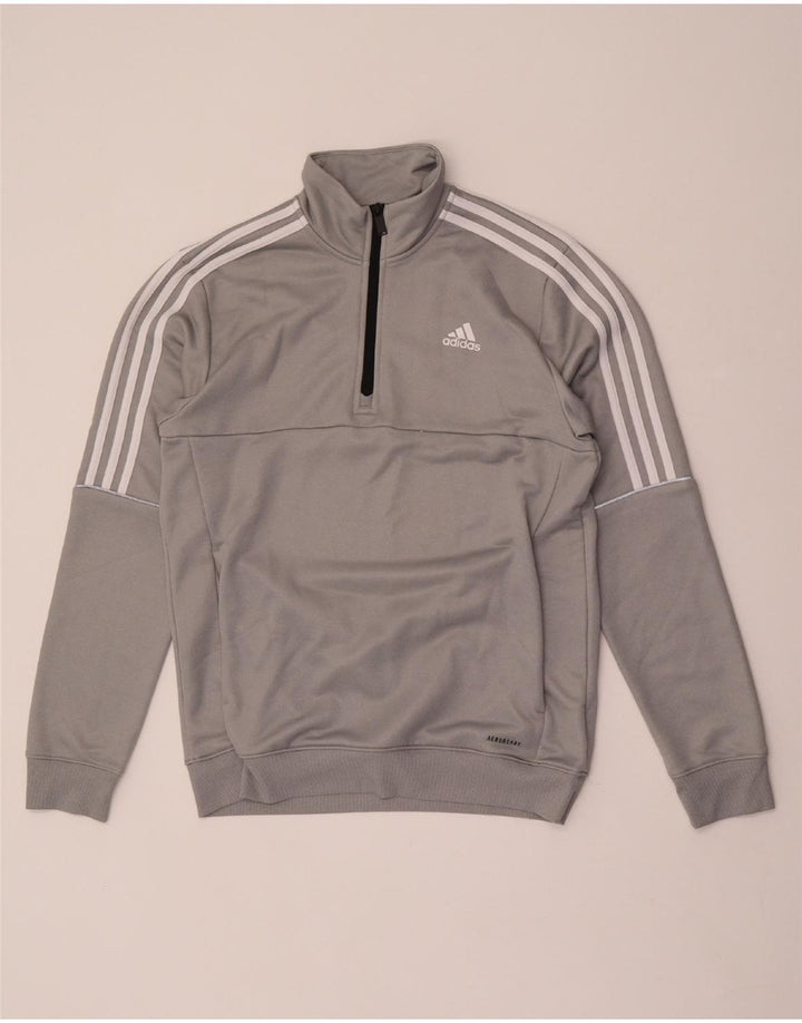 Pulover ADIDAS Aeroready pentru bărbați, cu fermoar, cu gât, poliester mediu gri