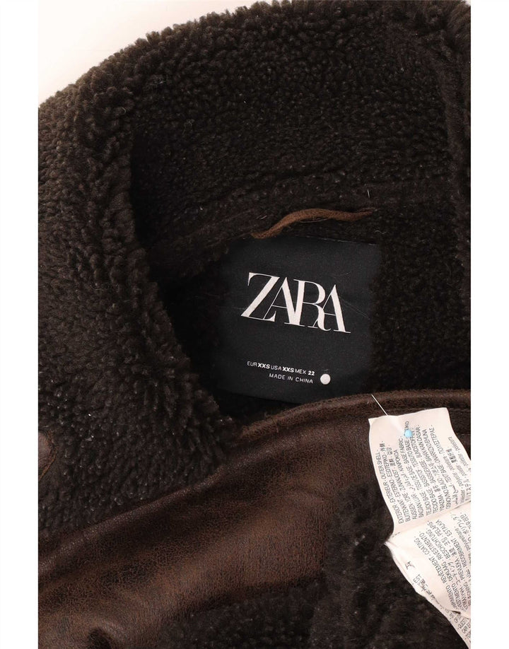 Jachetă Sherpa supradimensionată pentru femei Zara UK 2 2XS Maro Poliester