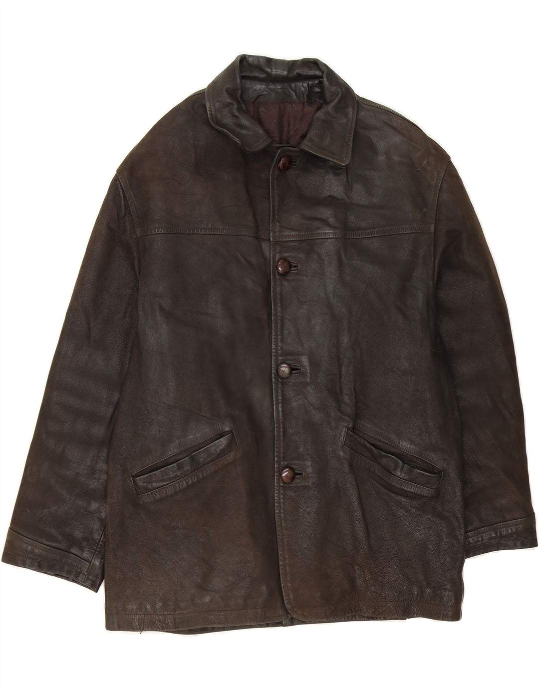 VINTAGE Mens 3/4 Sleeve Leather Jacket UK 40 Large Brown Vintage Vintage and Second-Hand Vintage from Messina Hembry 