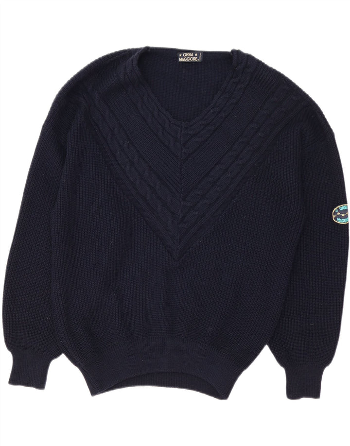 Pulover Vintage pentru bărbați cu decolteu în V XL Lână bleumarin