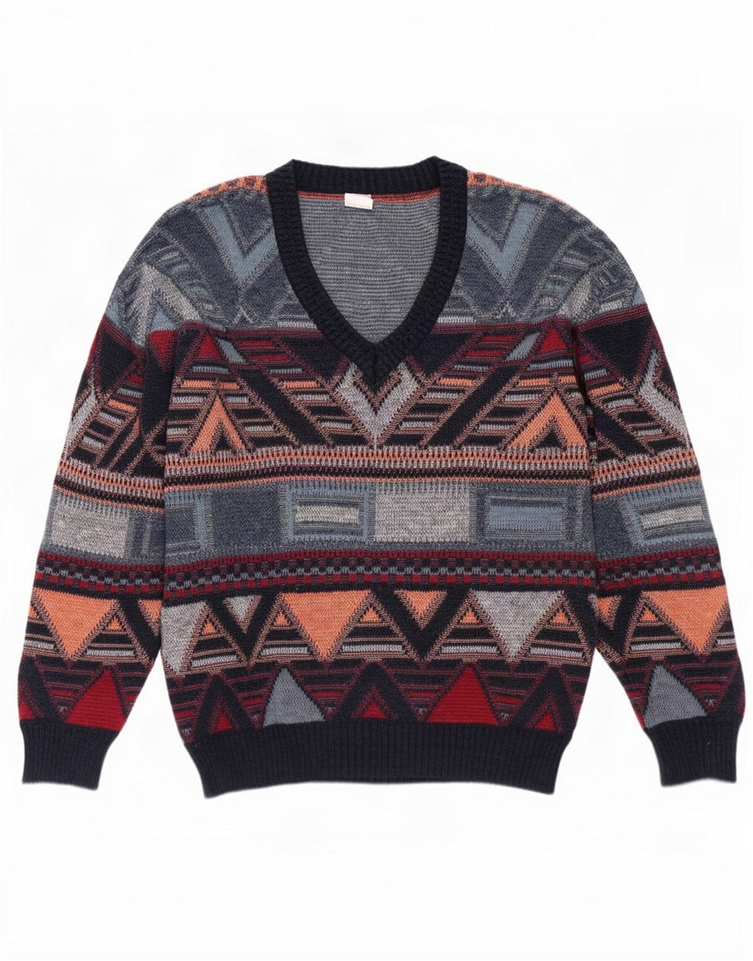 Pulover Vintage pentru bărbați cu decolteu în V UK 38/40 Medium Multicolor Geometric