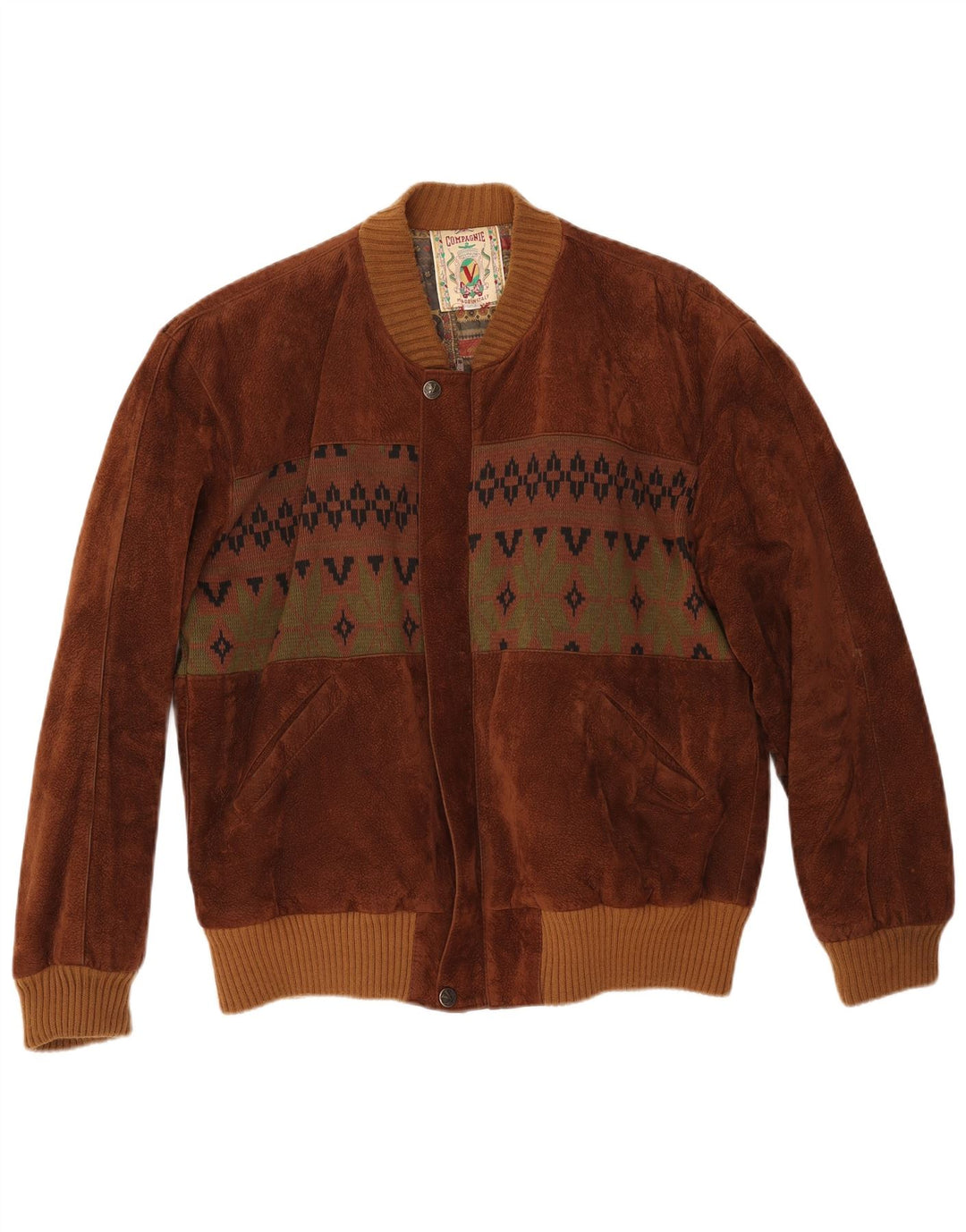 COMPAGNIE Jachetă Bomber de piele intoarsă pentru bărbați UK 38 Medium Brown Fair Isle