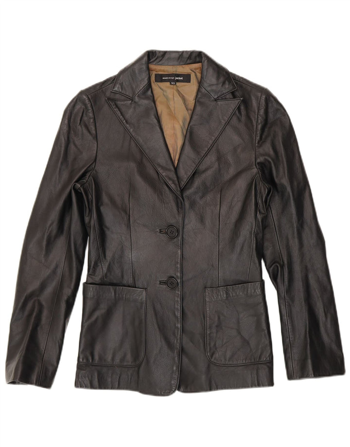 Jachetă vintage din piele cu 2 nasturi pentru femei UK 10 Small Black