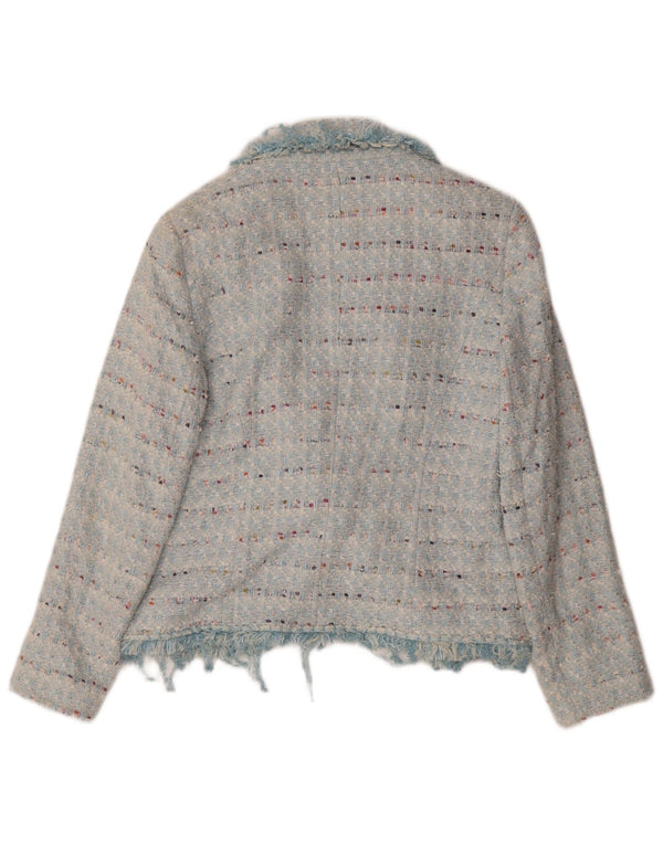Jaeger Blazer deschis pentru femei UK 14, bumbac cu dungi albastre medii