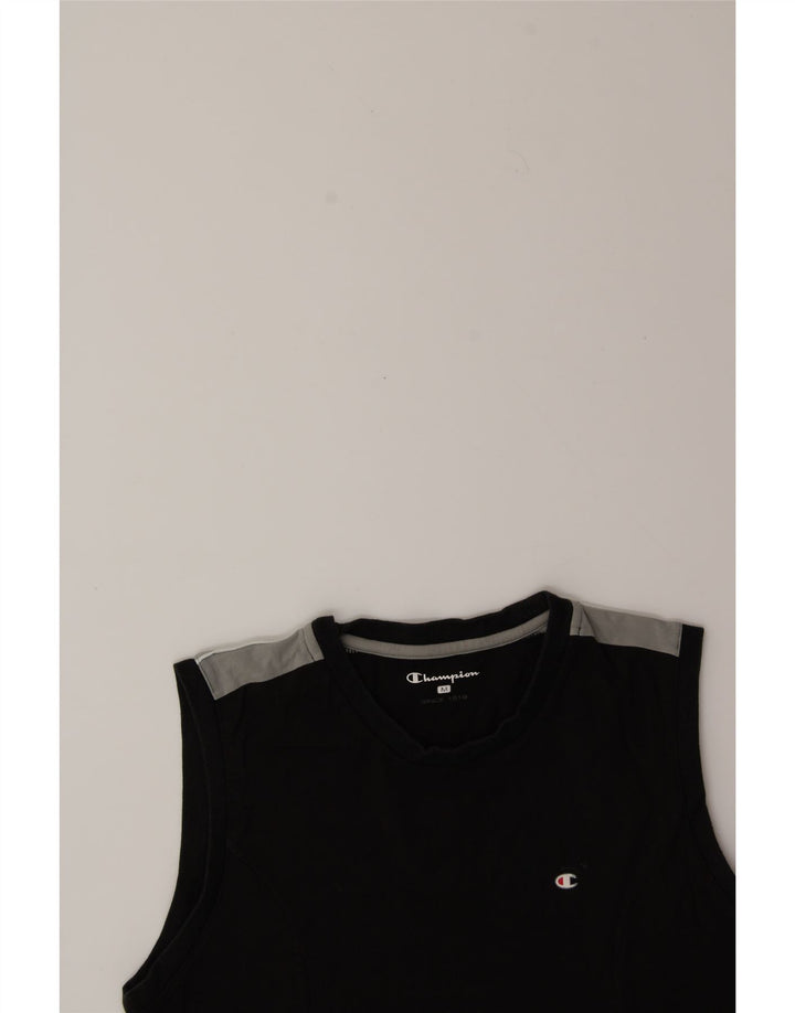 CHAMPION Womens Vest Top UK 12 Medium Black Colourblock Cotton Vintage Champion and Second-Hand Champion from Messina Hembry 