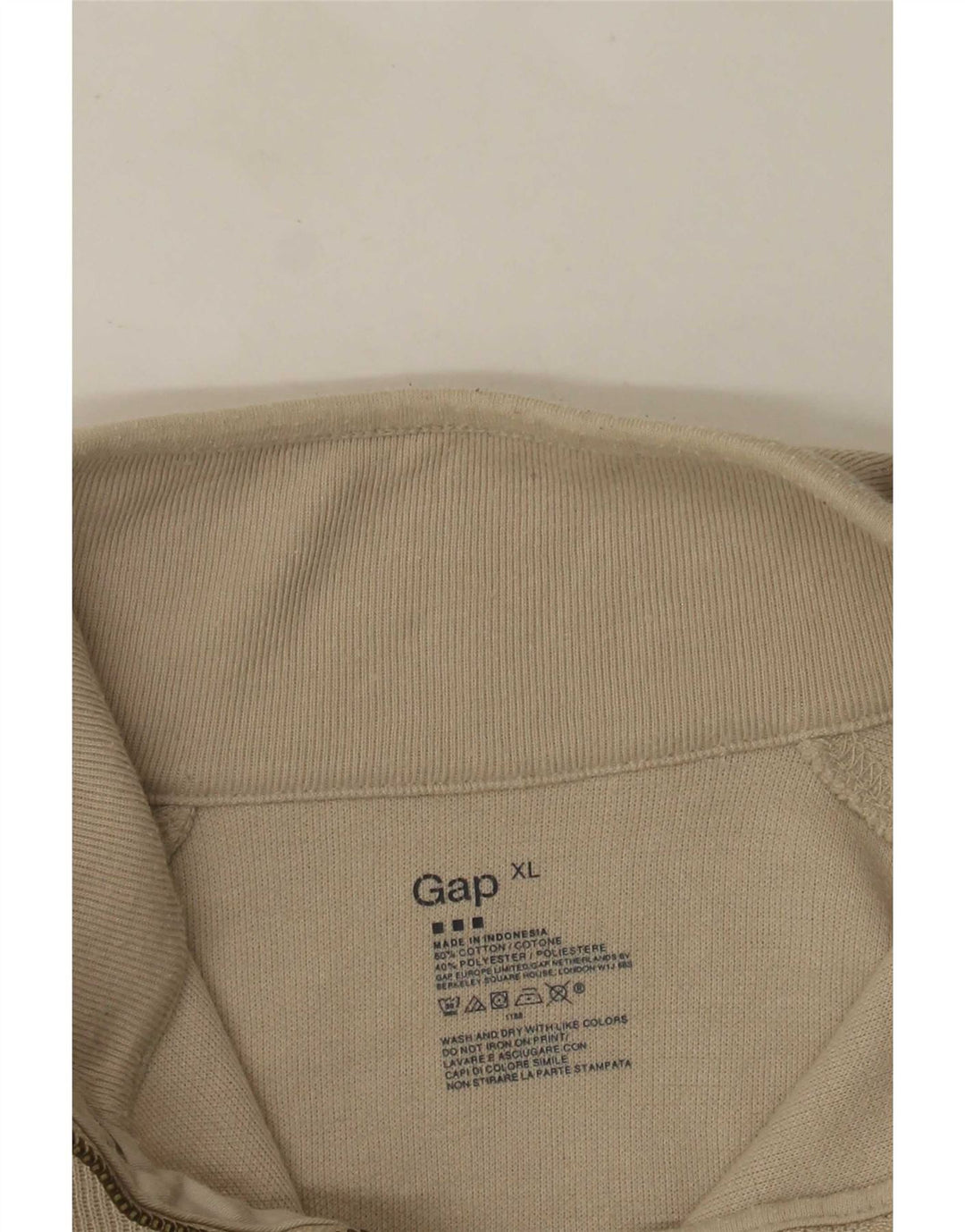 Top cu mânecă lungă, XL, bej, bumbac, cu fermoar, Gap