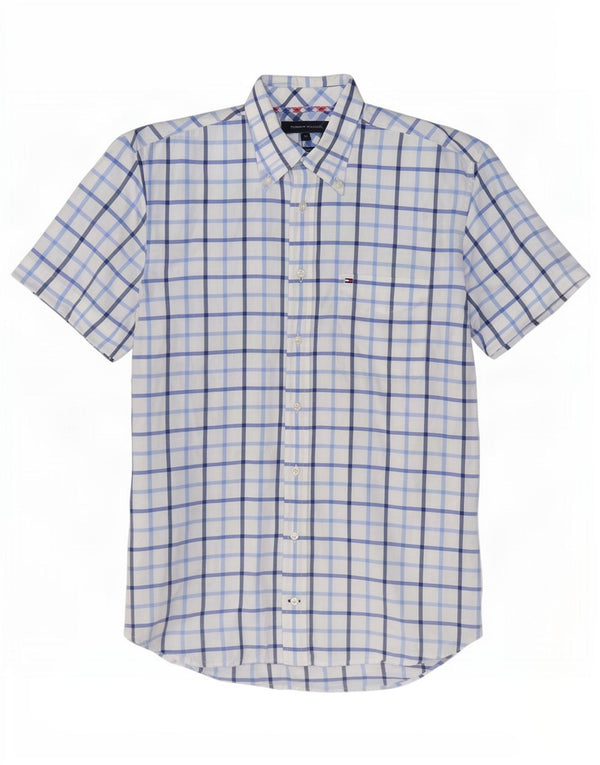 Cămașă cu mânecă scurtă Tommy Hilfiger pentru bărbați, bumbac cu carouri alb mediu