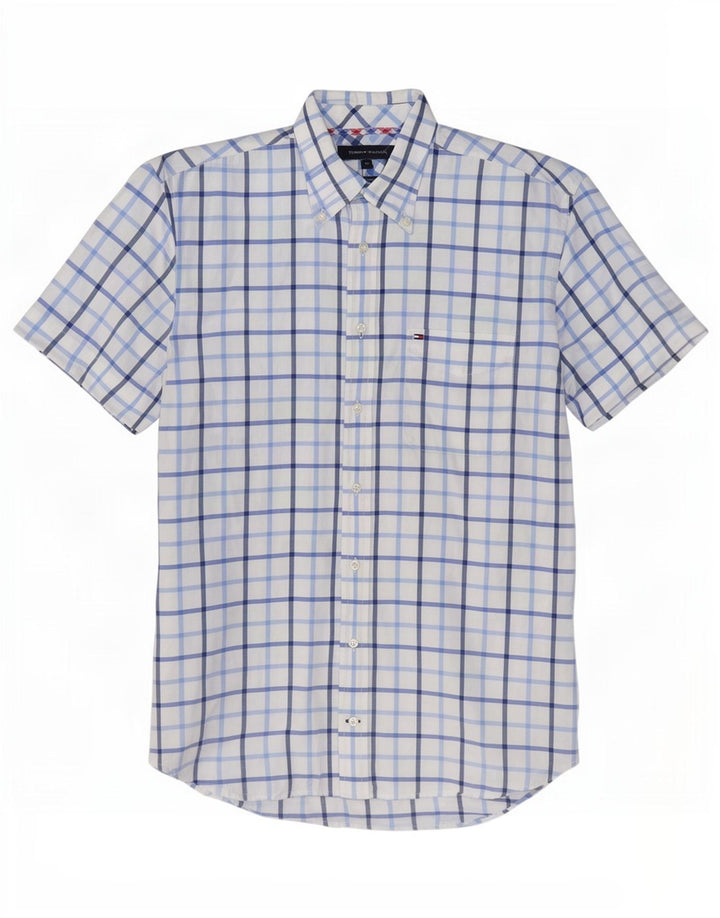 Cămașă cu mânecă scurtă Tommy Hilfiger pentru bărbați, bumbac cu carouri alb mediu