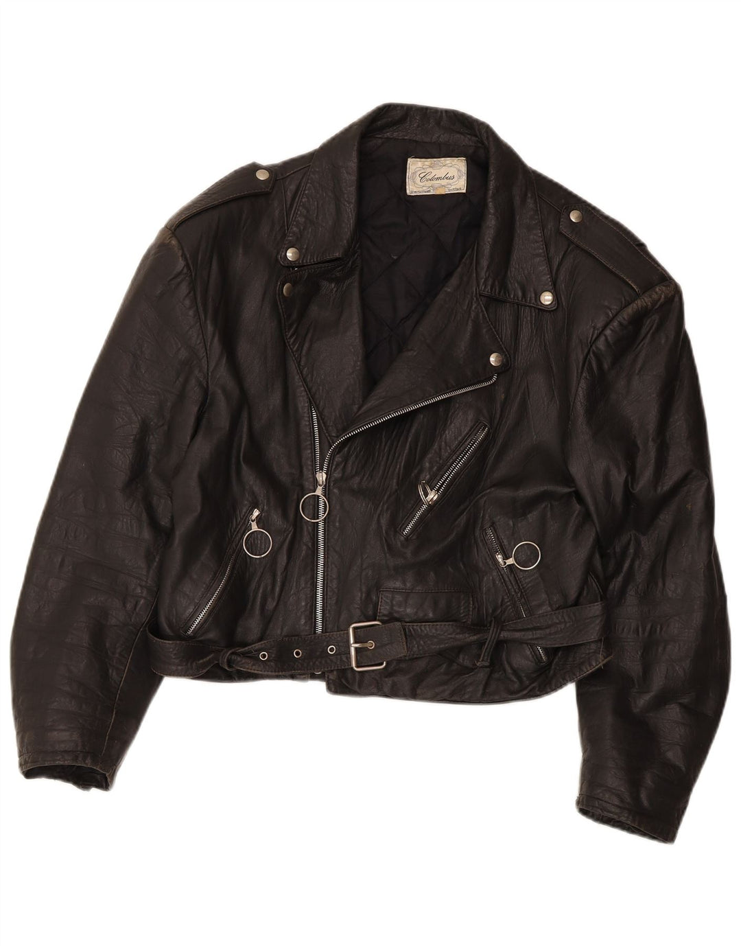Jachetă motociclist din piele crop pentru femei Colombus UK 14 Medium Black