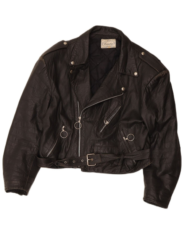 Jachetă motociclist din piele crop pentru femei Colombus UK 14 Medium Black
