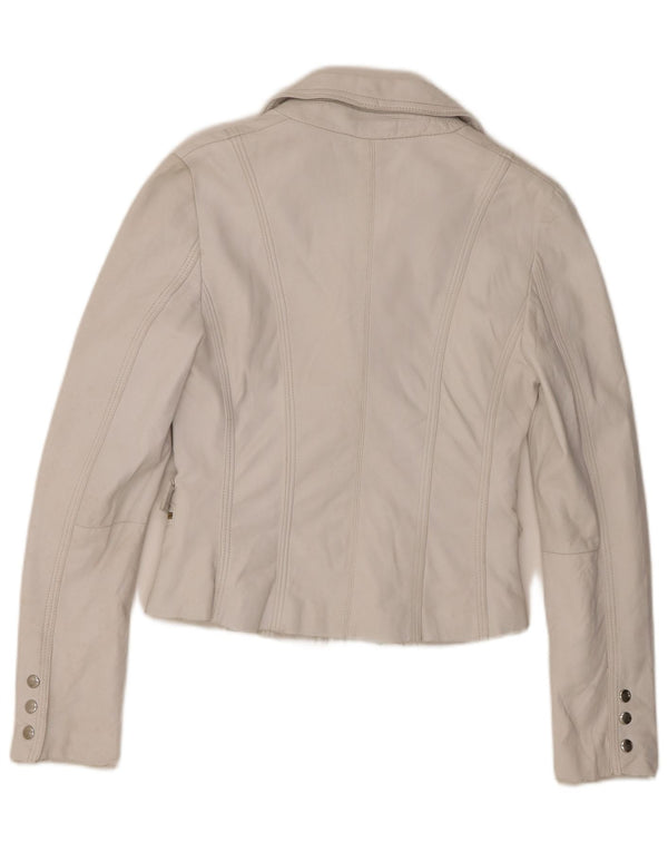 Blazer din piele vintage pentru femei IT 44 Medium White Leather
