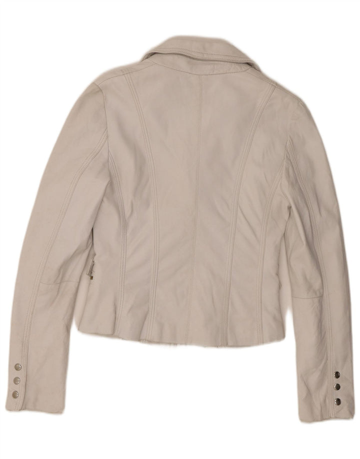 Blazer din piele vintage pentru femei IT 44 Medium White Leather
