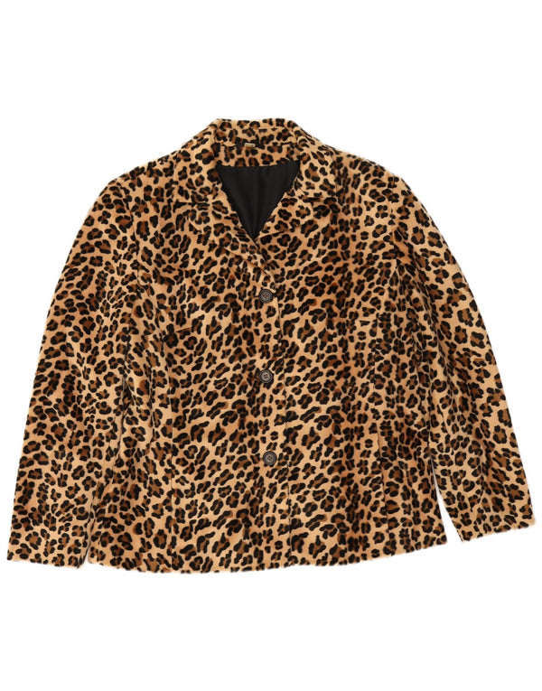 Blazer vintage pentru femei cu 3 nasturi, UK 14, mare, bej, imprimeu animal
