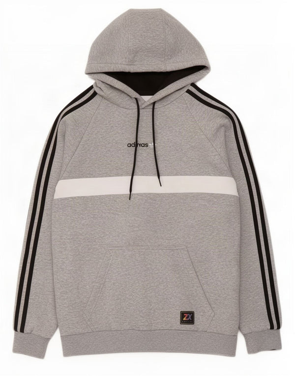 Adidas Mens Hoodie Jumper Medium Grey Colourblock Cotton