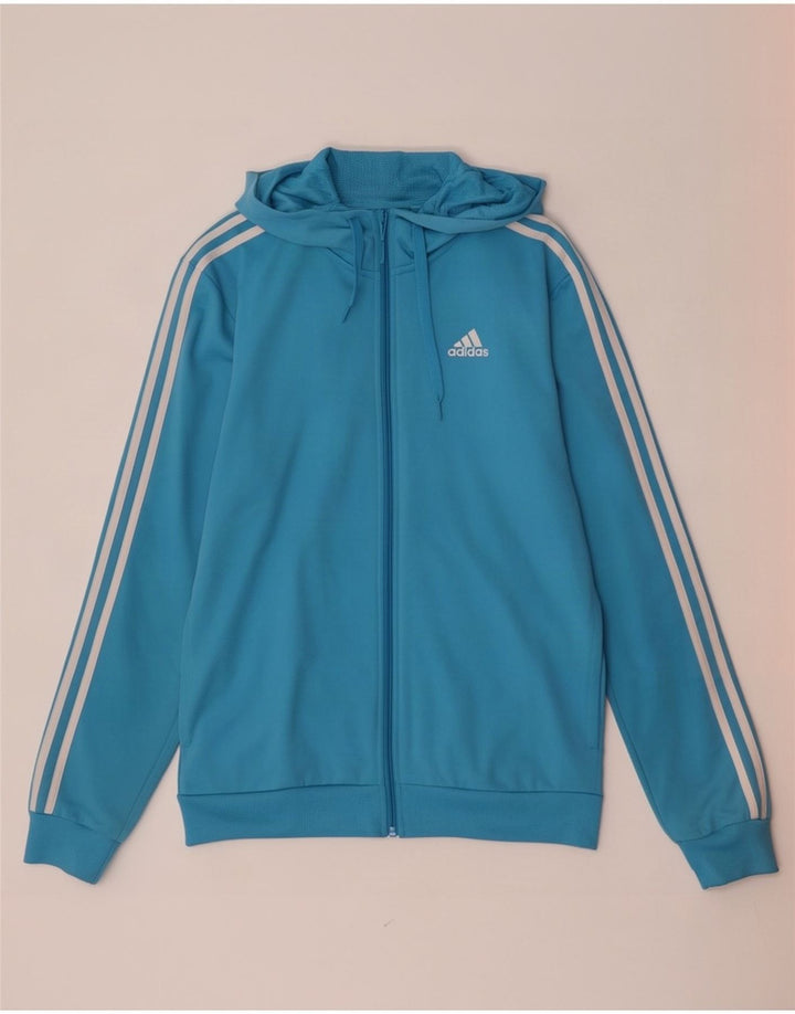 Pulover Adidas pentru bărbați, cu fermoar, poliester mic, albastru