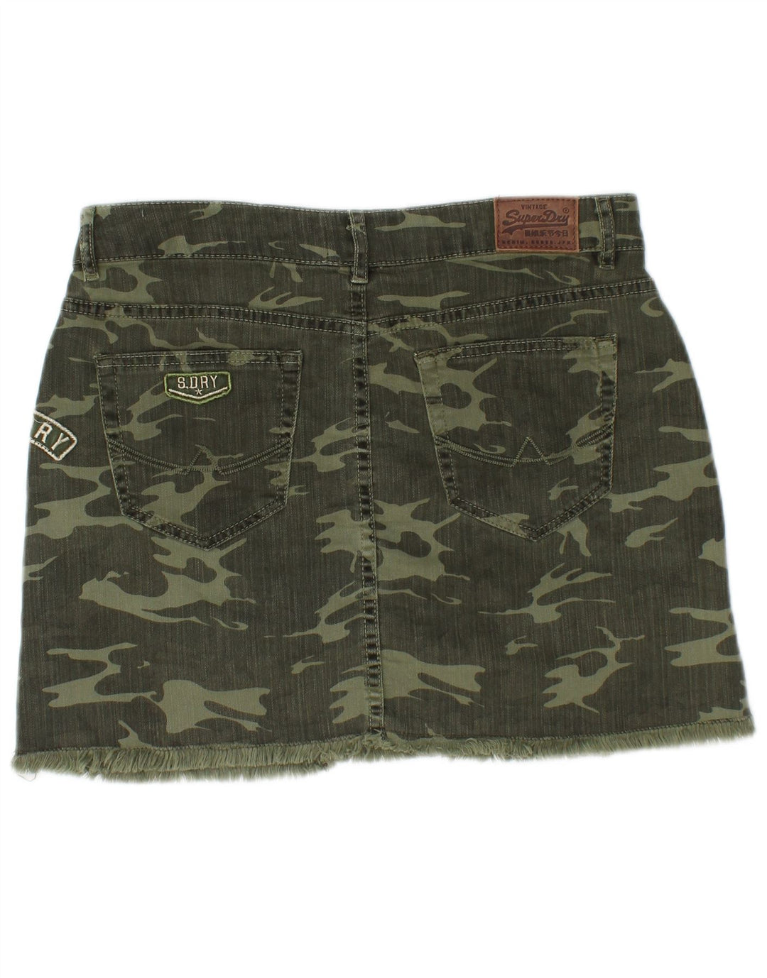 Fusta mini denim pentru femei SUPERDRY Medium W30 Khaki Camouflage