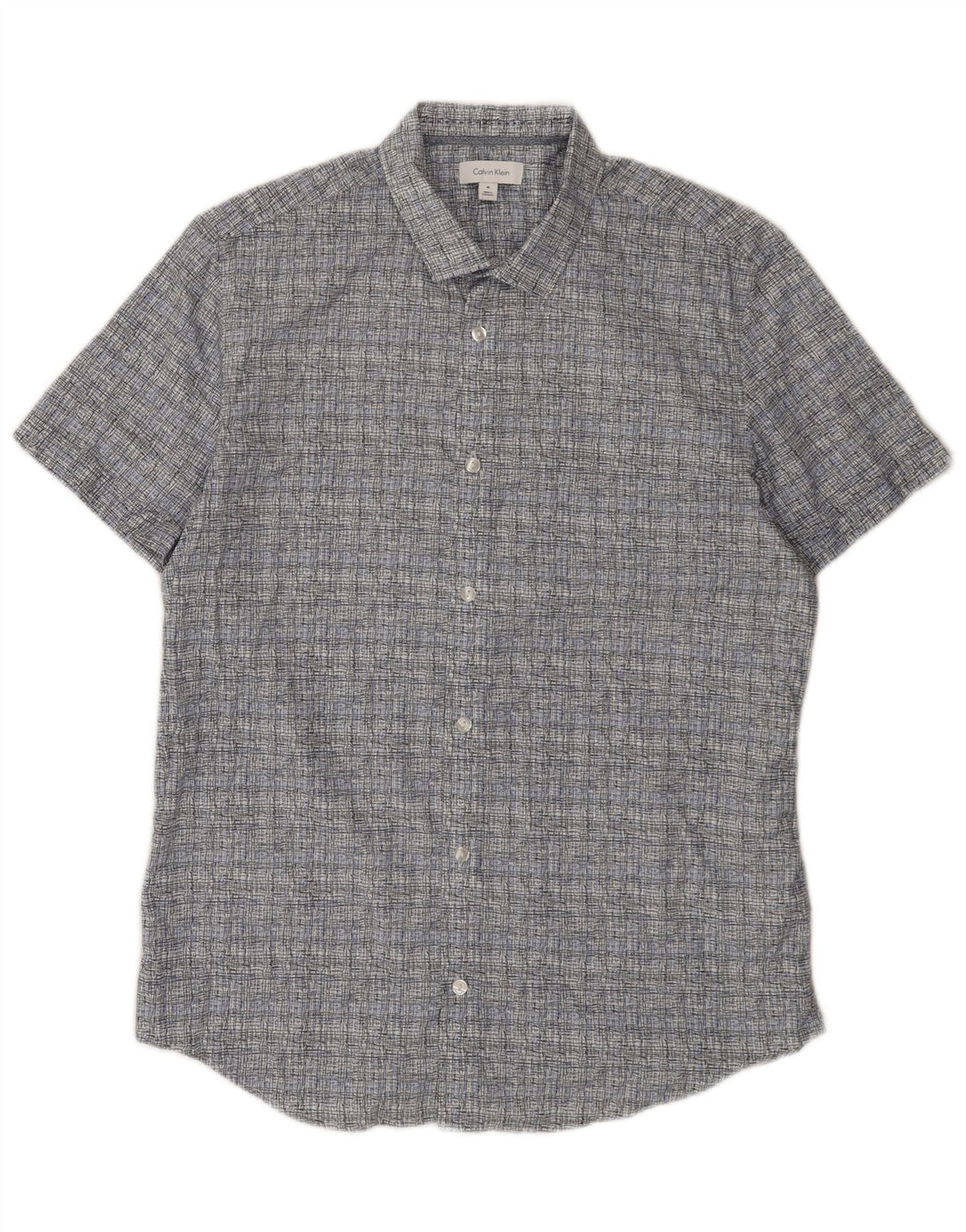 Cămașă cu mânecă scurtă Calvin Klein pentru bărbați, bumbac cu carouri albastru mediu