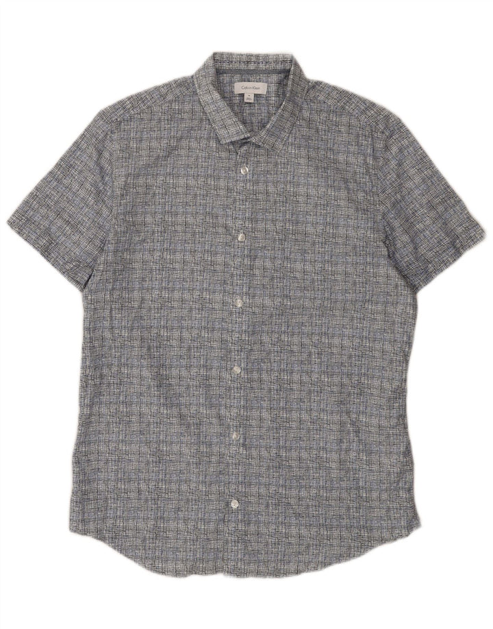 Cămașă cu mânecă scurtă Calvin Klein pentru bărbați, bumbac cu carouri albastru mediu