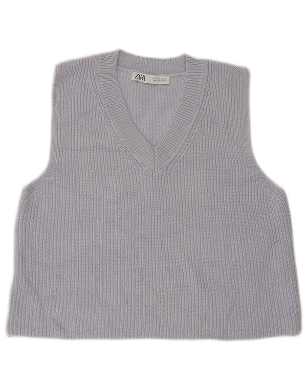 Zara femei Crop Vest Tank Top UK 10 Small Blue Bumbac