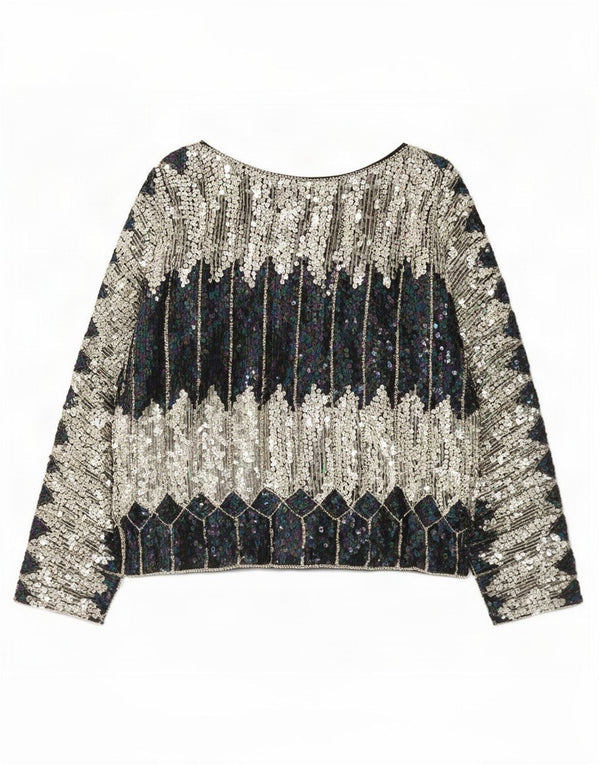 Bluză vintage cu paiete pentru femei UK 20 2XL Multicolor Colorblock
