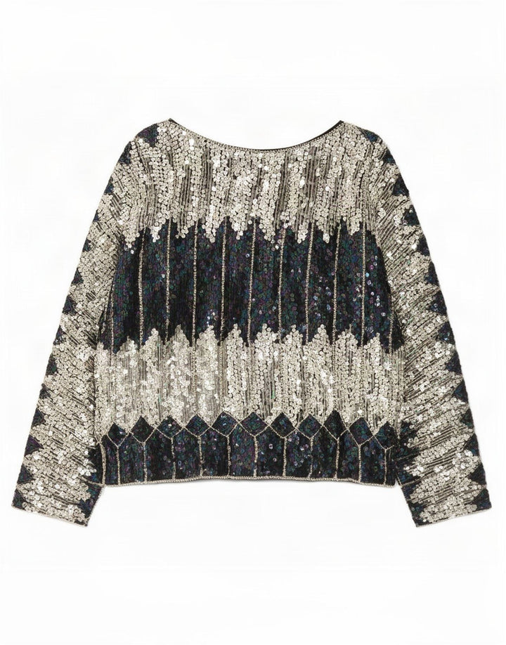 Bluză vintage cu paiete pentru femei UK 20 2XL Multicolor Colorblock