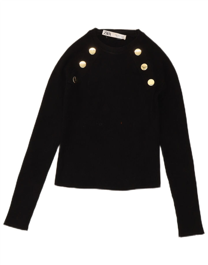 Pulover de damă ZARA cu gât de barcă, mic, negru, viscoză