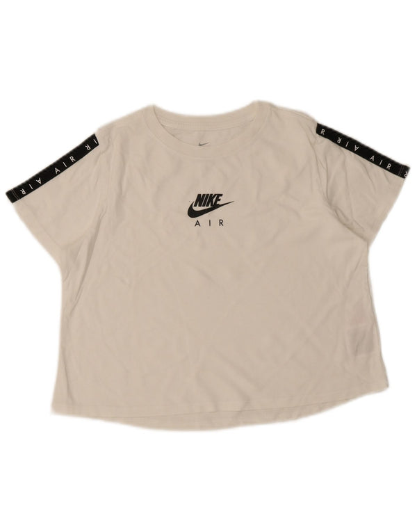 Tricou grafic Nike pentru fete Top 13-14 ani XL din bumbac color bloc alb