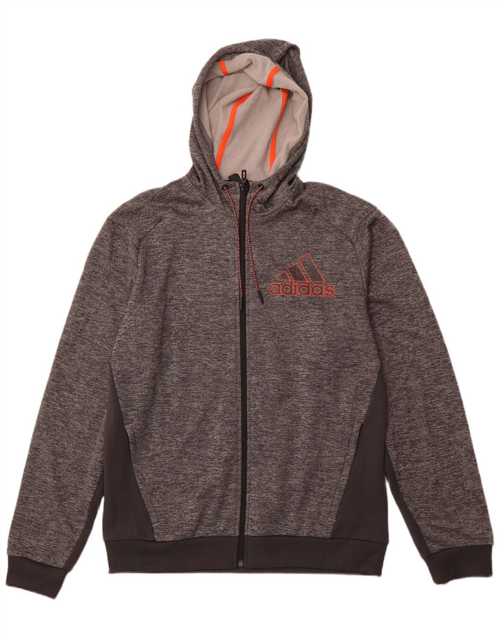 ADIDAS Mens Graphic Zip Hoodie Sweater Large Grey Colourblock Polyester