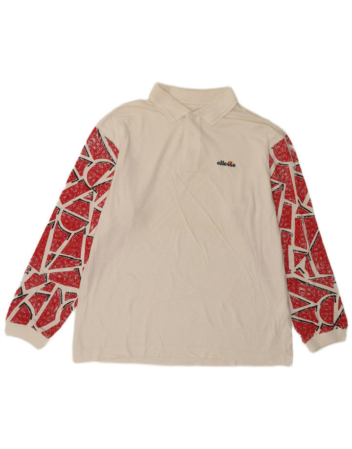 Cămașă polo cu mânecă lungă pentru bărbați ELLESSE IT 50 bumbac geometric alb mediu