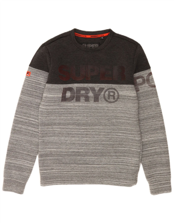 Pulover grafic Superdry pentru bărbați, poliester cu dungi mici, gri
