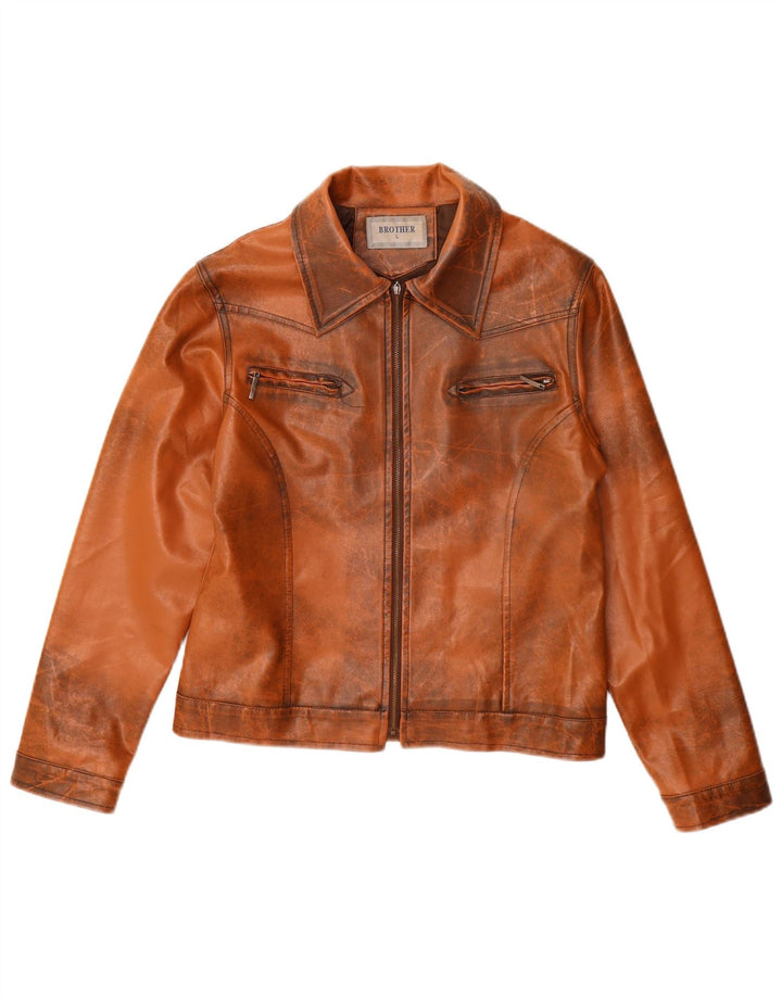 Jachetă de piele pentru femei VINTAGE UK 14 mare maro