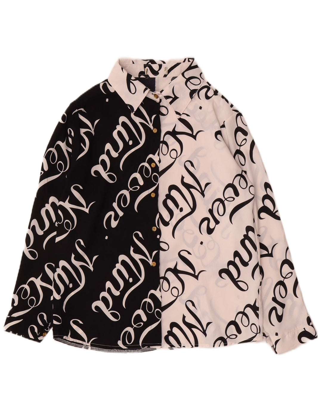 Bluză cu cămașă cu grafică vintage pentru femei UK 12 Medium White Colorblock
