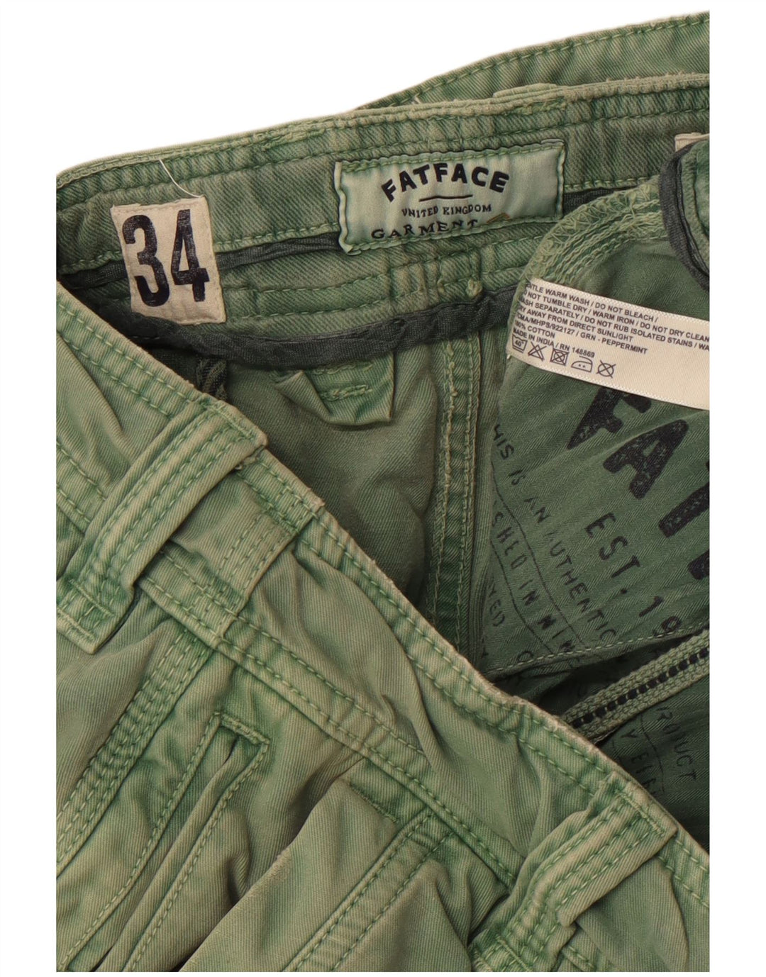 FAT FACE Pantaloni scurți chino pentru bărbați W34, bumbac verde mare