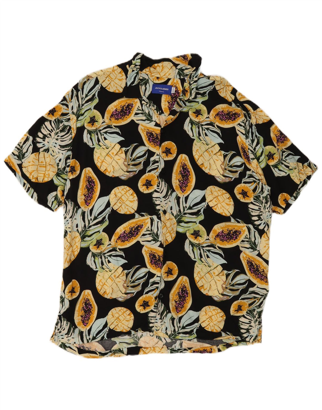 Cămașă Jack & Jones pentru bărbați cu mânecă scurtă, negru mediu, viscoză florală