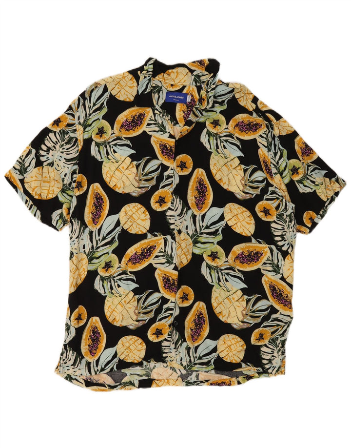 Cămașă Jack & Jones pentru bărbați cu mânecă scurtă, negru mediu, viscoză florală